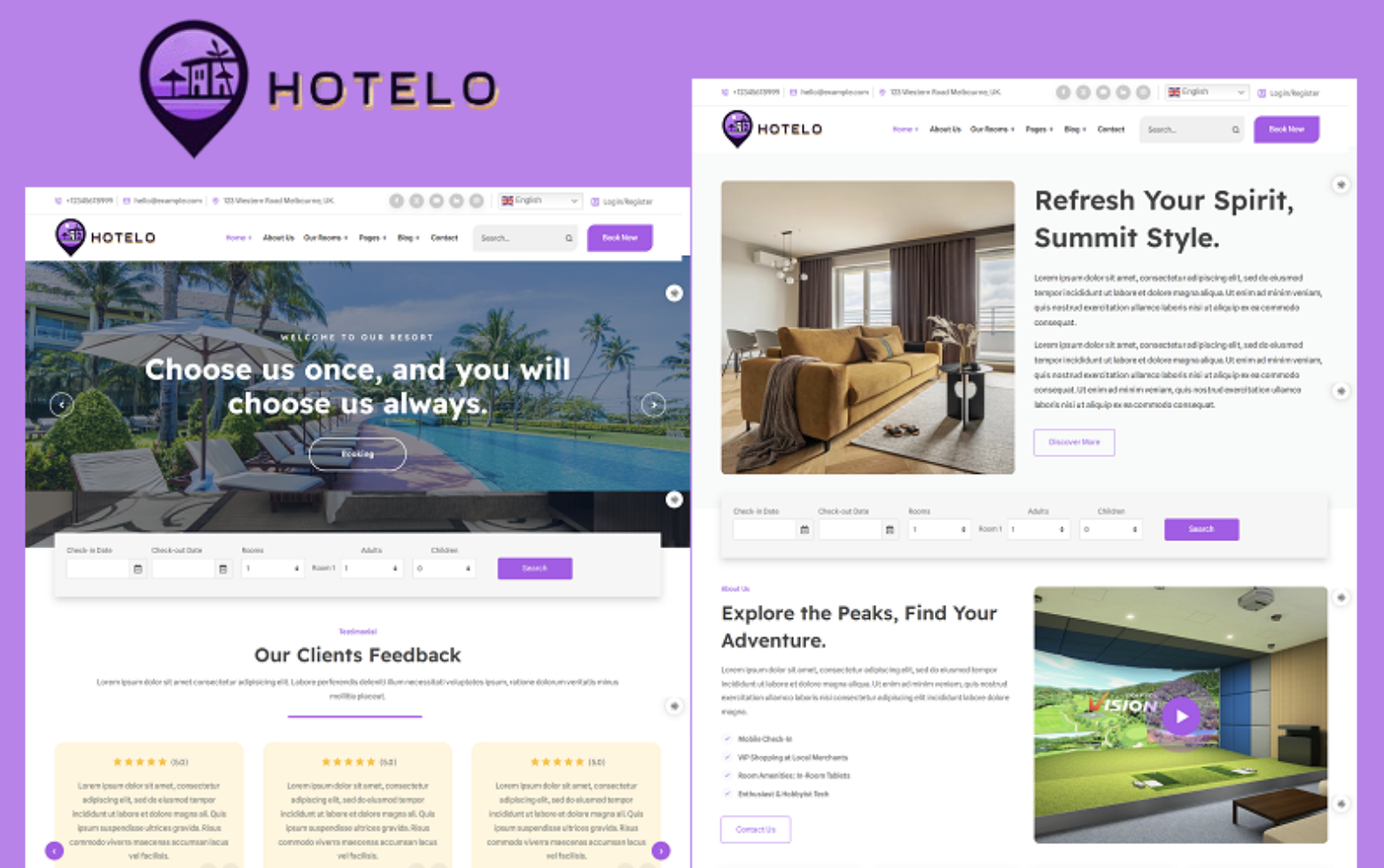 Hotelo - Hotel, Resort, Motel Booking Responsive Elementor WordPress Theme