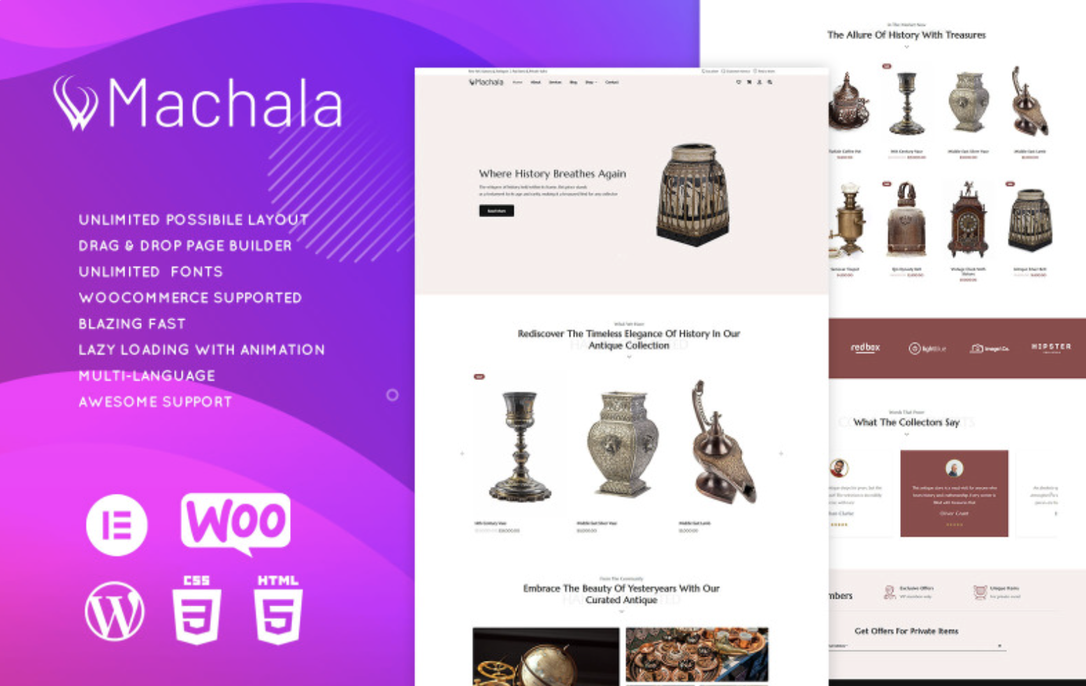 Machala - Vintage Collectibles & Antique Store Elementor Theme WordPress Theme
