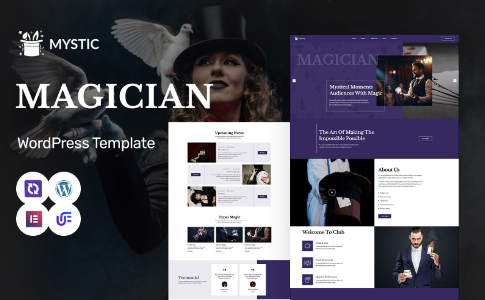 Mystic - Magician & Entertainment Booking WordPress Elementor Theme WordPress Theme