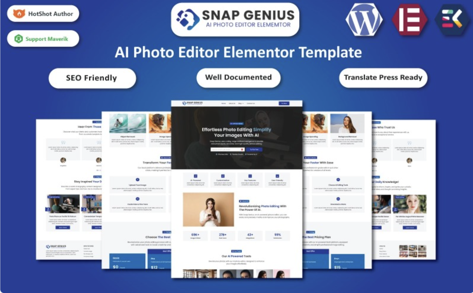 Snap Genius - AI Photo Editor Website Elementor Template WordPress Theme