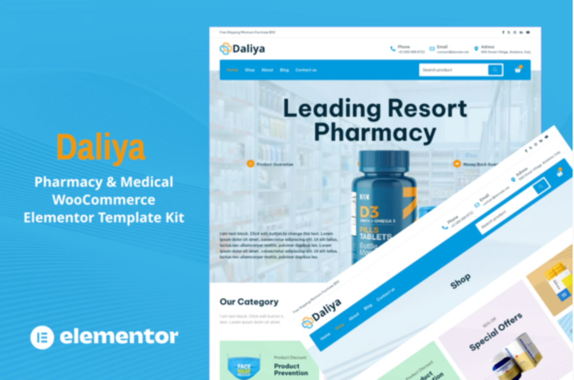 Daliya - Pharmacy & Medical Store WooCommerce Elementor Pro Template Kit