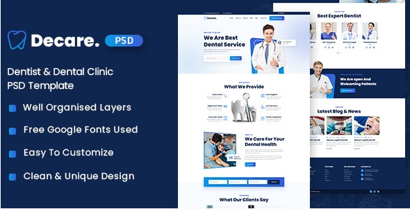 Decare - Dentist & Dental Clinic PSD Template