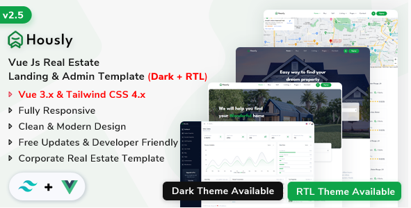Hously - Vue Real Estate Landing & Admin Template