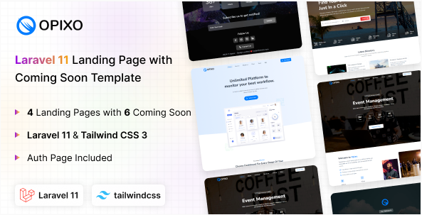 Opixo - Laravel Tailwind CSS Landing & Coming Soon