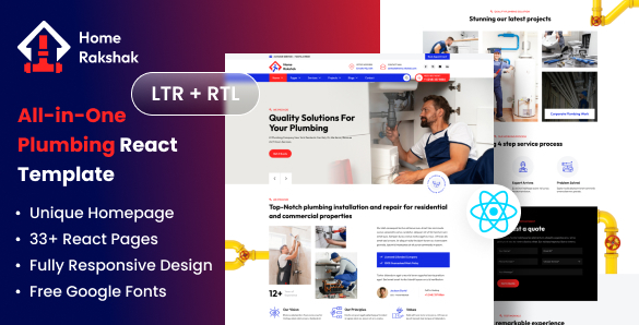 Plumbing Services React Template - Home Rakshak