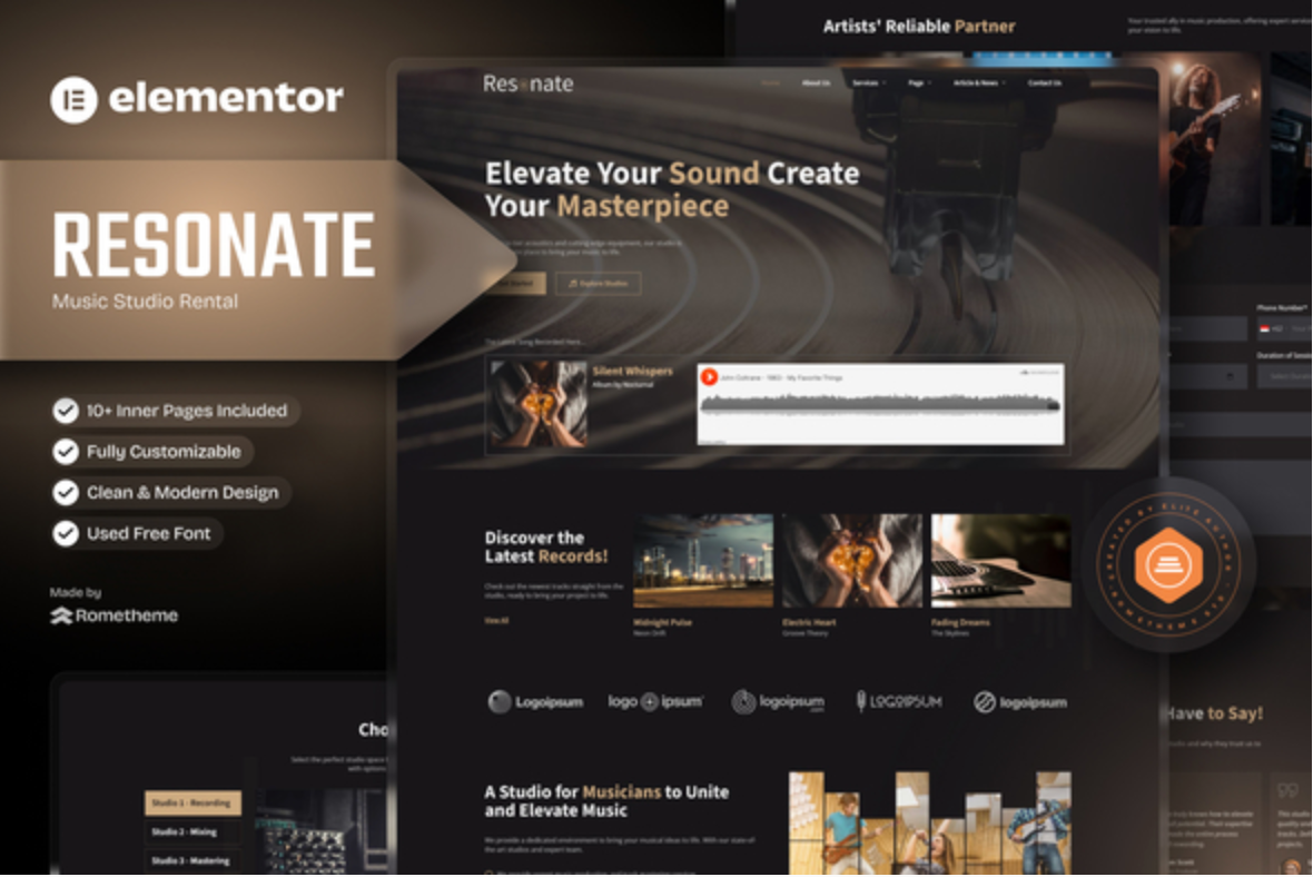 Resonate - Music Studio Production Elementor Template Kit