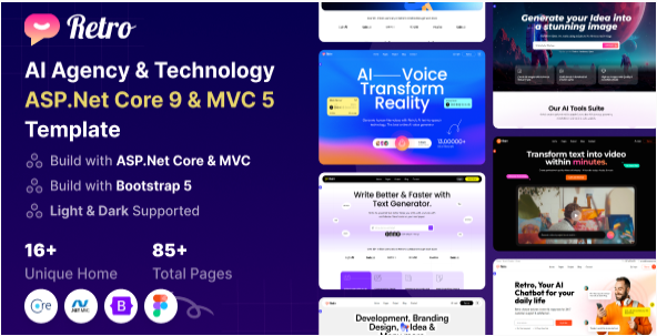 Retro AI Agency & Technology ASP.Net MVC Template