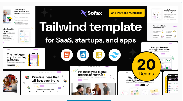 Sofax – Saas Startup Tailwind Template
