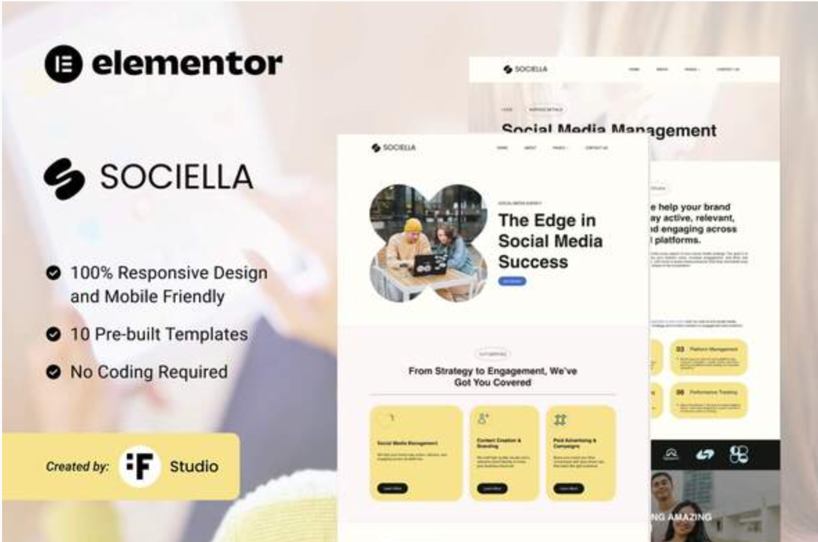 Sociella – Social Media Agencies Elementor Template Kit