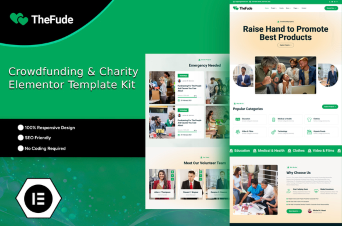 TheFude - Crowdfunding & Charity Elementor Template Kit