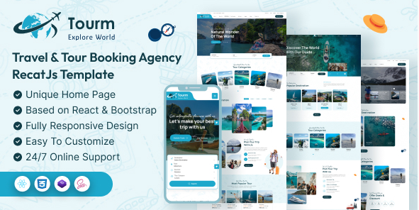 Tourm - Travel & Tour Booking Agency ReactJS Templ