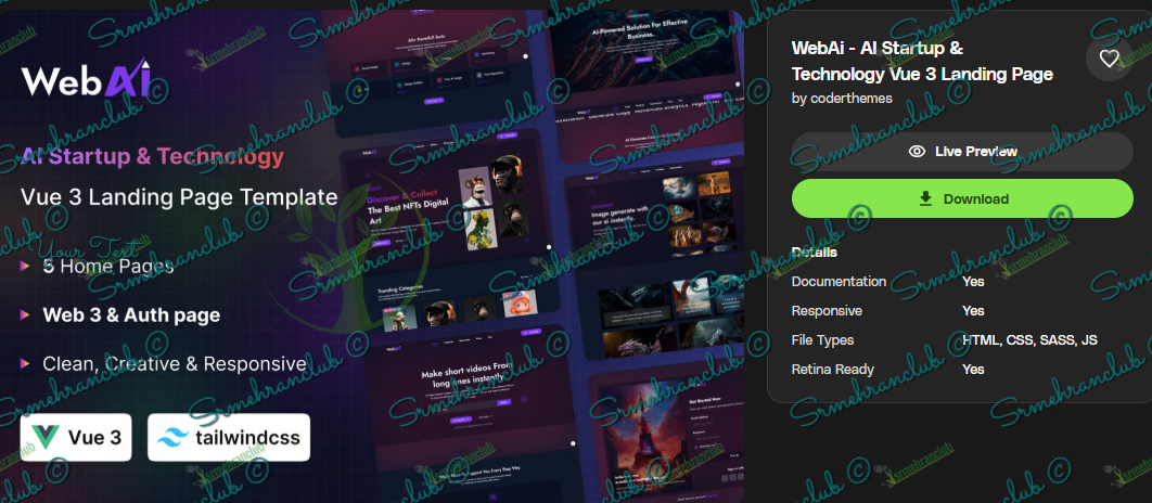 WebAi Vue 3 AI Startup Technology Landing Page Free Download