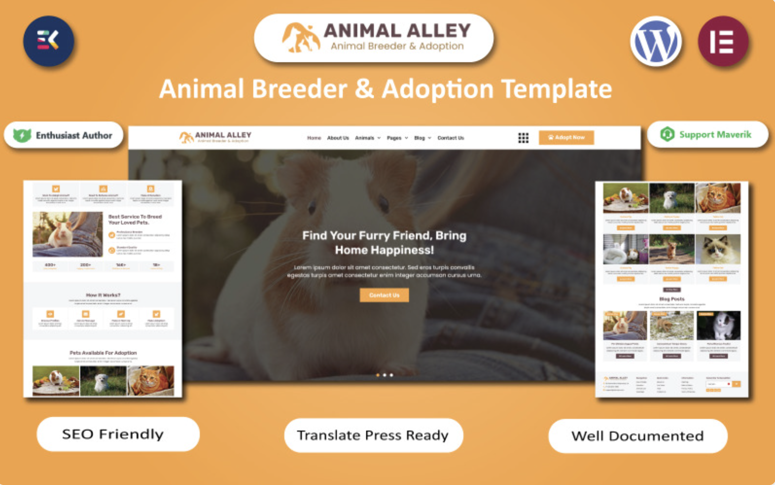 Animal Alley - Animal Breeder & Adoption WordPress Elememtor Template WordPress Theme