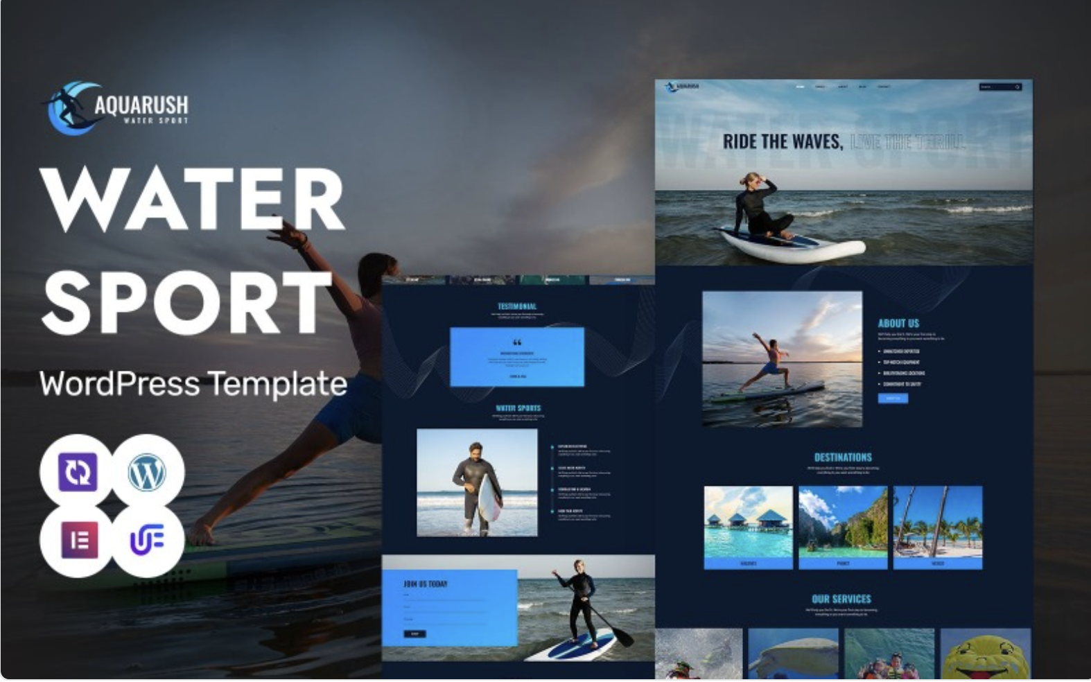 Aqua Rush - Water Sports And Adventure WordPress Elementor Theme WordPress Theme