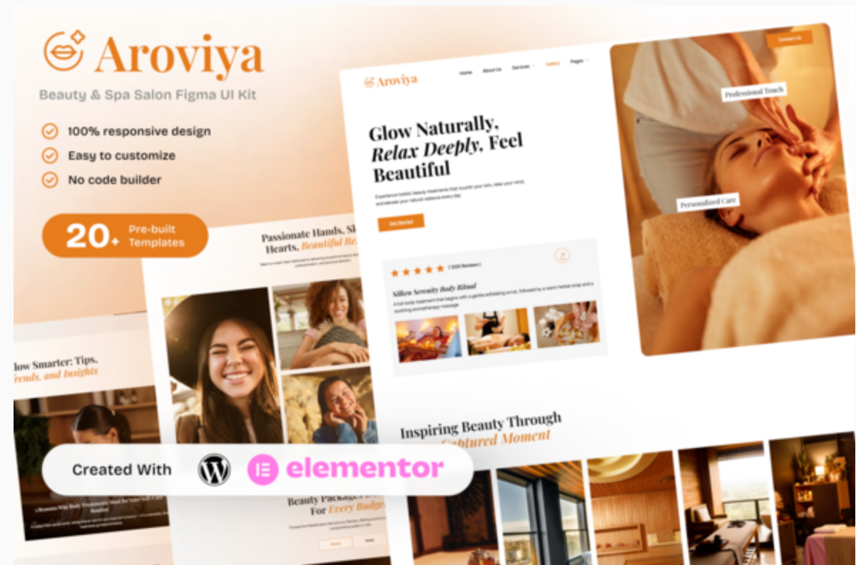 Aroviya - Beauty and Spa Salon Elementor Template Kit for Wellness and Self-Care Services