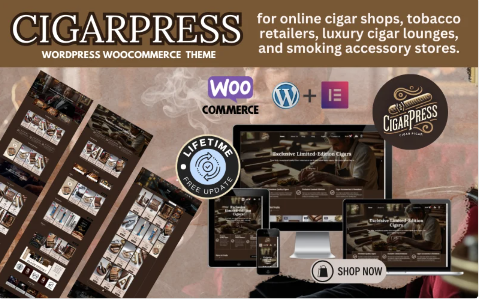 CigarPress - Cigars & Tobacco Vape WordPress Woocommerce Elementor Template WordPress Theme