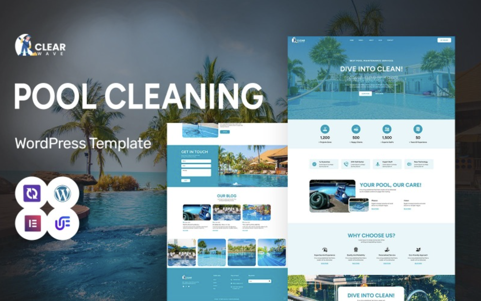 Clear Wave - Pool Cleaning, Maintenance And Installation WordPress Elementor Theme WordPress Theme