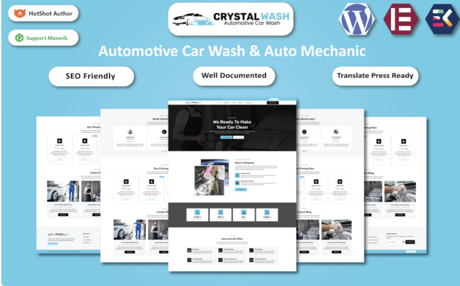 Crystal Wash – Car Wash & Auto Mechanic WordPress Elementor Template WordPress Theme