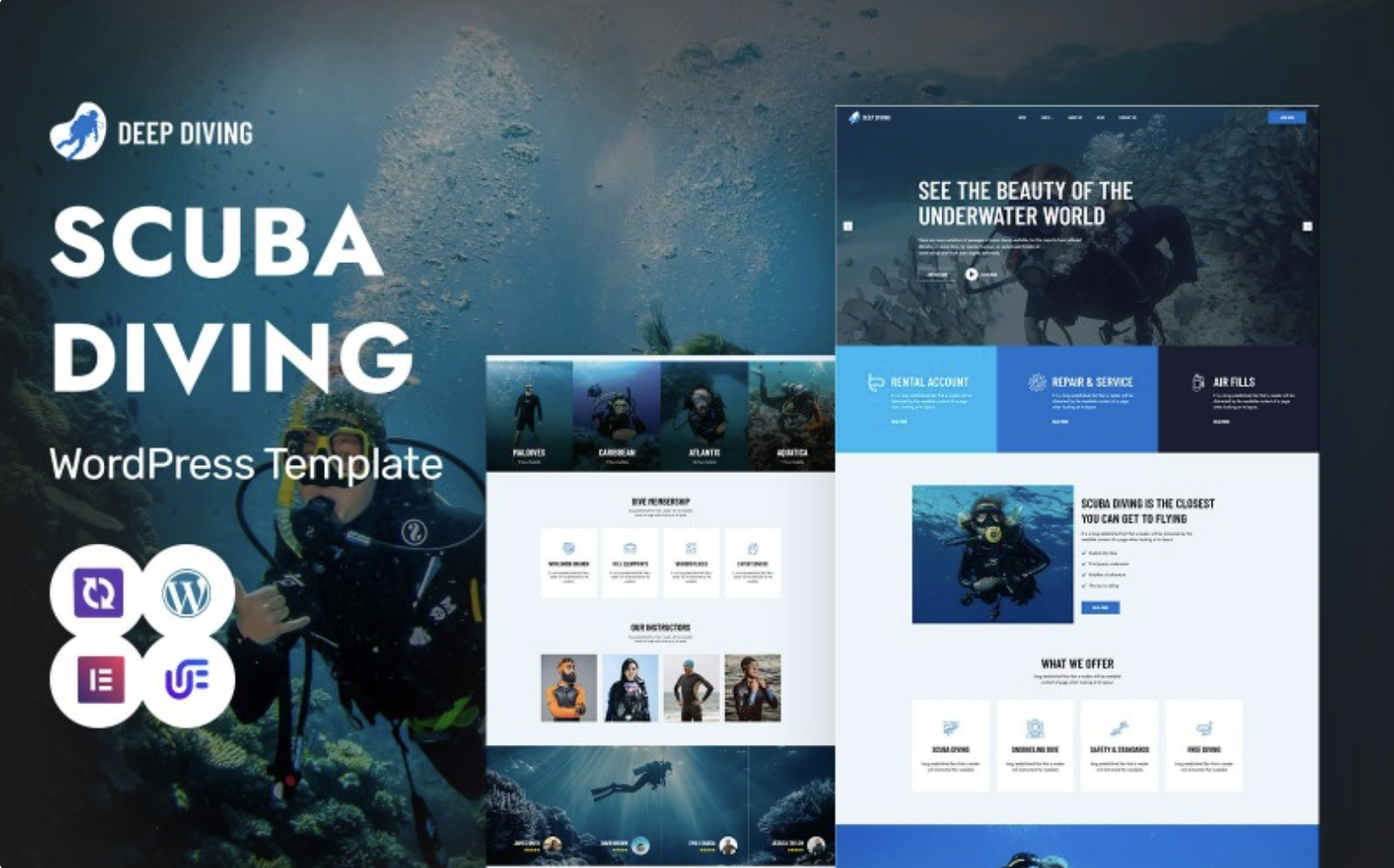 Deep Diving - Scuba Diving School And Adventure Tours WordPress Elementor Theme WordPress Theme