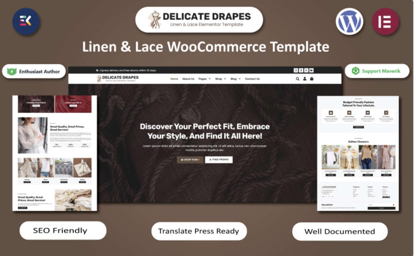 Delicate Drapes - Linen & Lace Fashion WooCommerce Elementor Template WordPress Theme