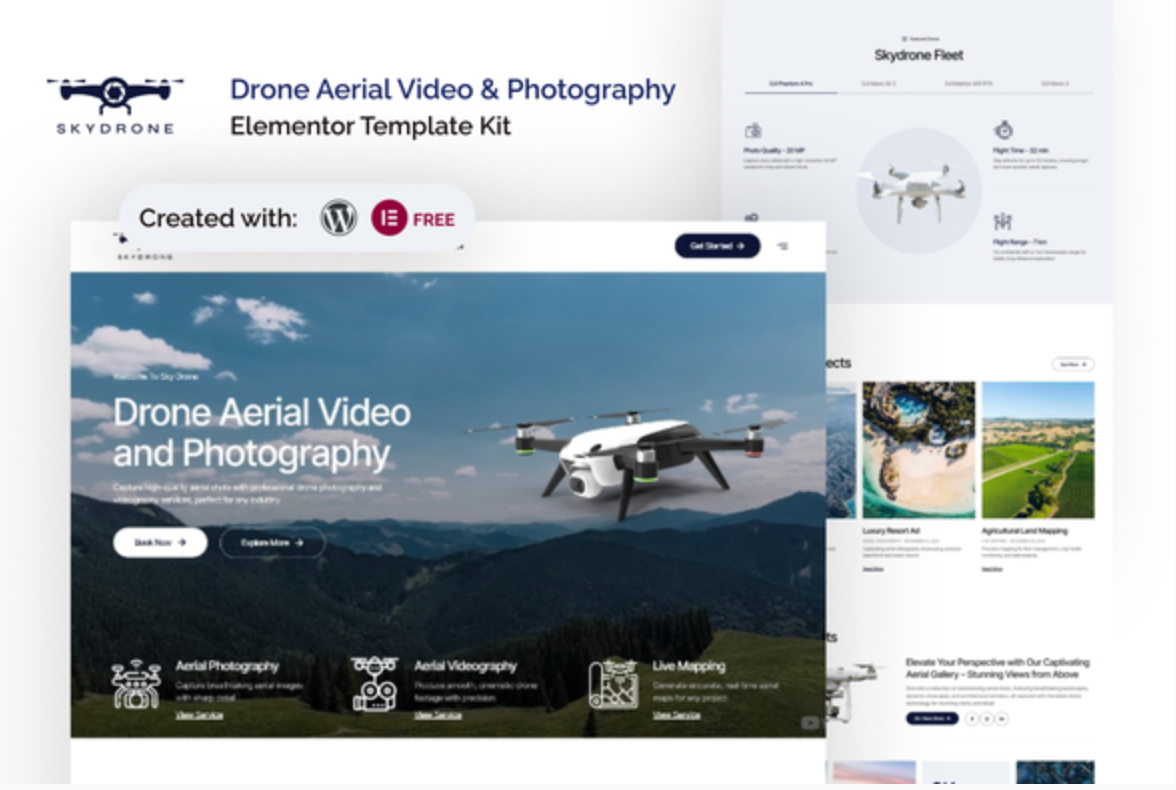 Skydrone - Drone Aerial Video & Photography Elementor Template Kit