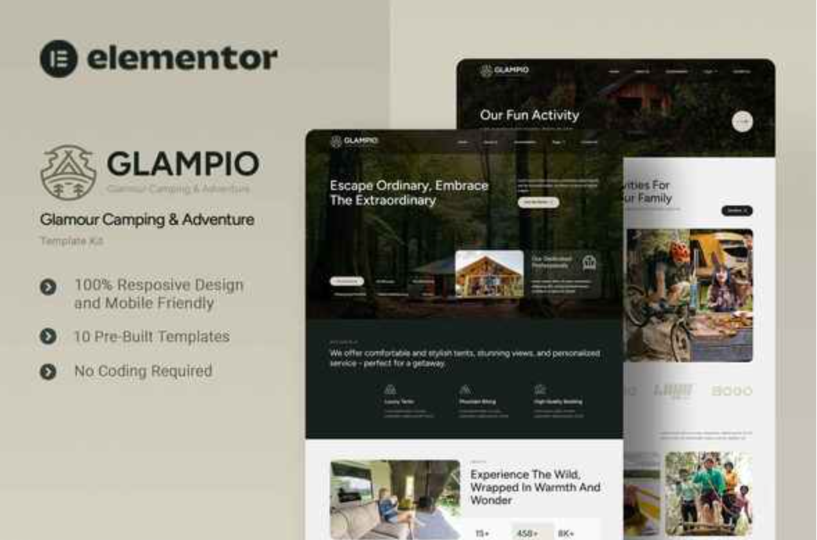 Glampio - Glamour Camping & Adventure Elementor Template Kit