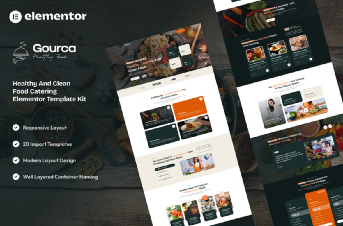 Gourca - Healthy & Clean Food Catering Elementor Template Kit