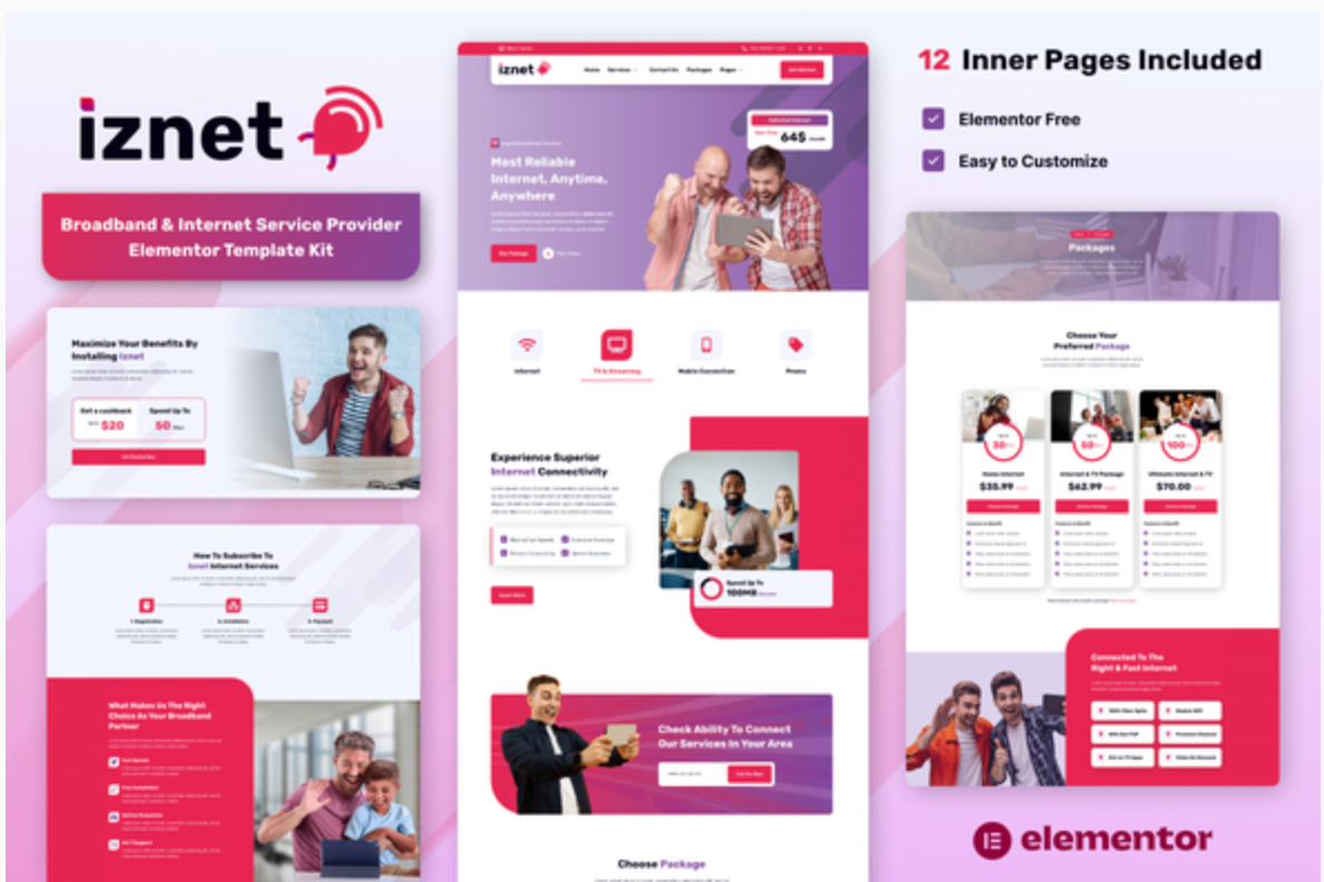 iZnet - Broadband & Internet Service Provider Elementor Template Kit