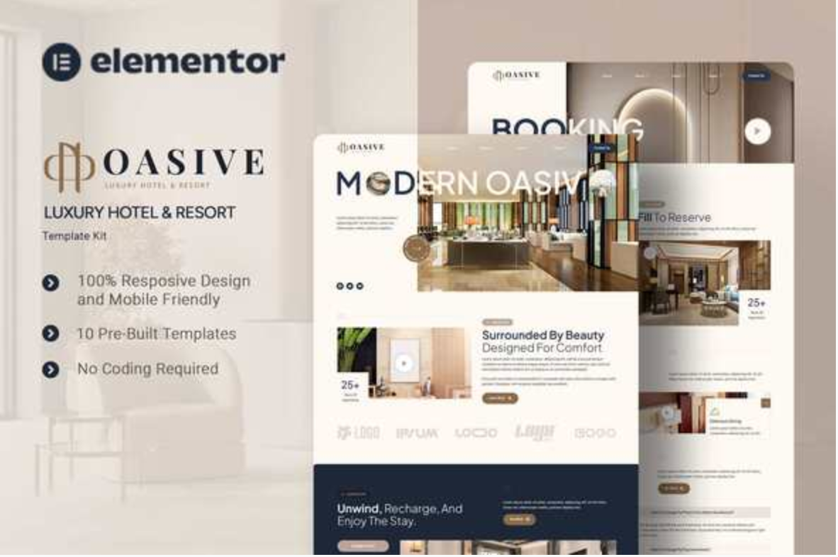 Oasive - Luxury Hotel & Resort Elementor Template Kit