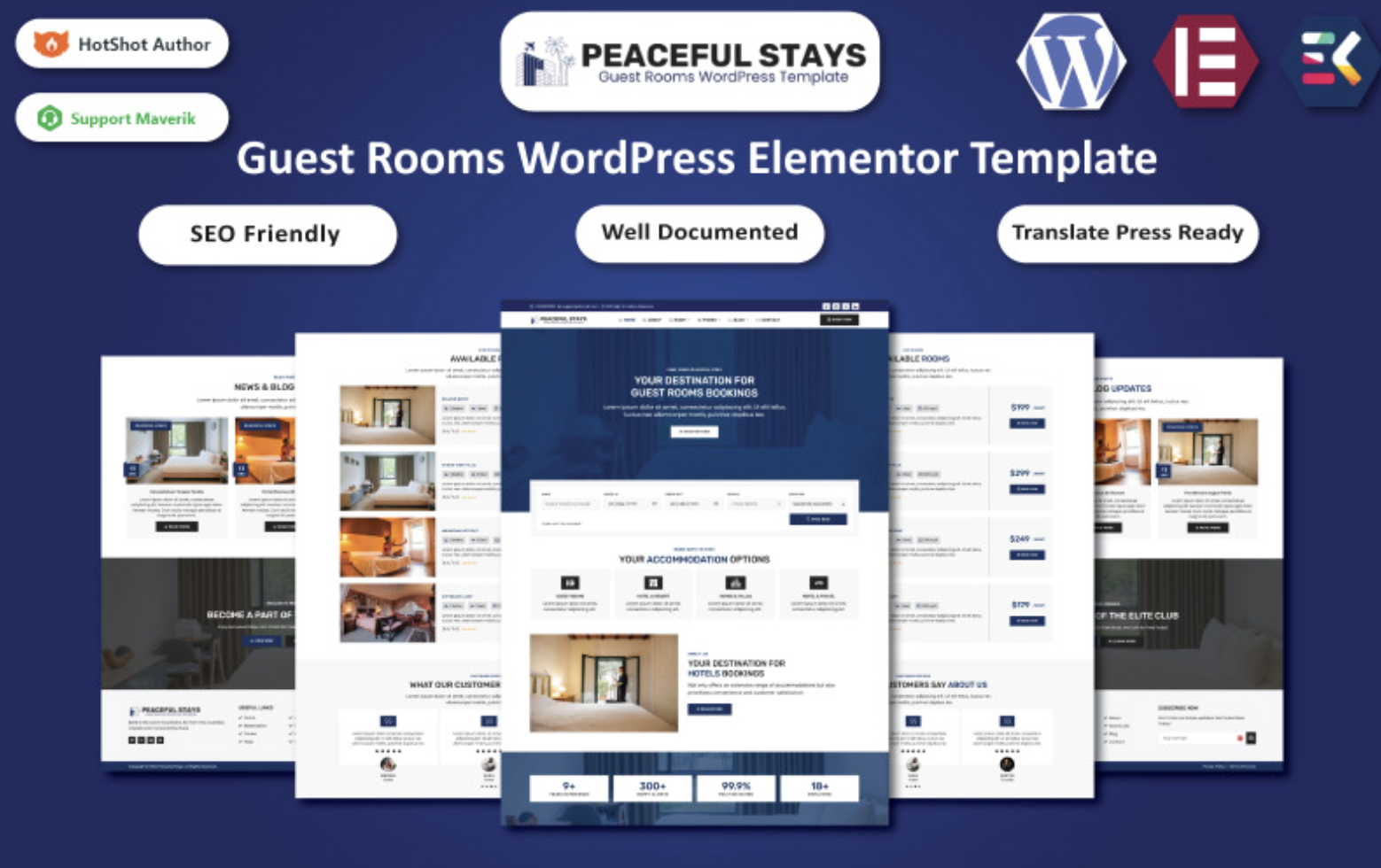 Peaceful Stays - Guest Rooms, Hotel & Resort WordPress Elementor Template WordPress Theme