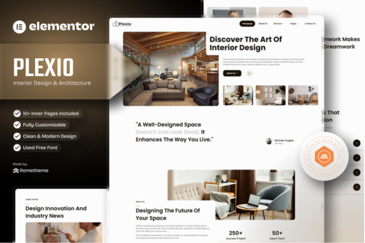 Plexio - Interior Design & Architecture Elementor Template Kit