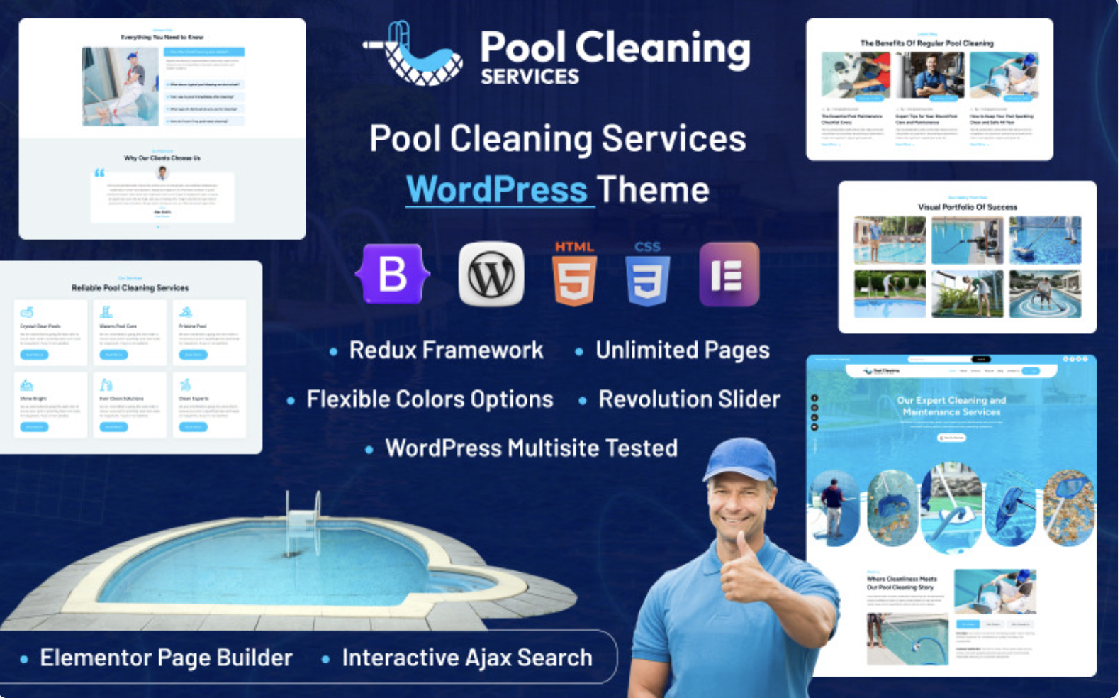 Poolcare - Modern Swimming Pool Cleaning and Maintenance Service WordPress Elementor Theme WordPress Theme