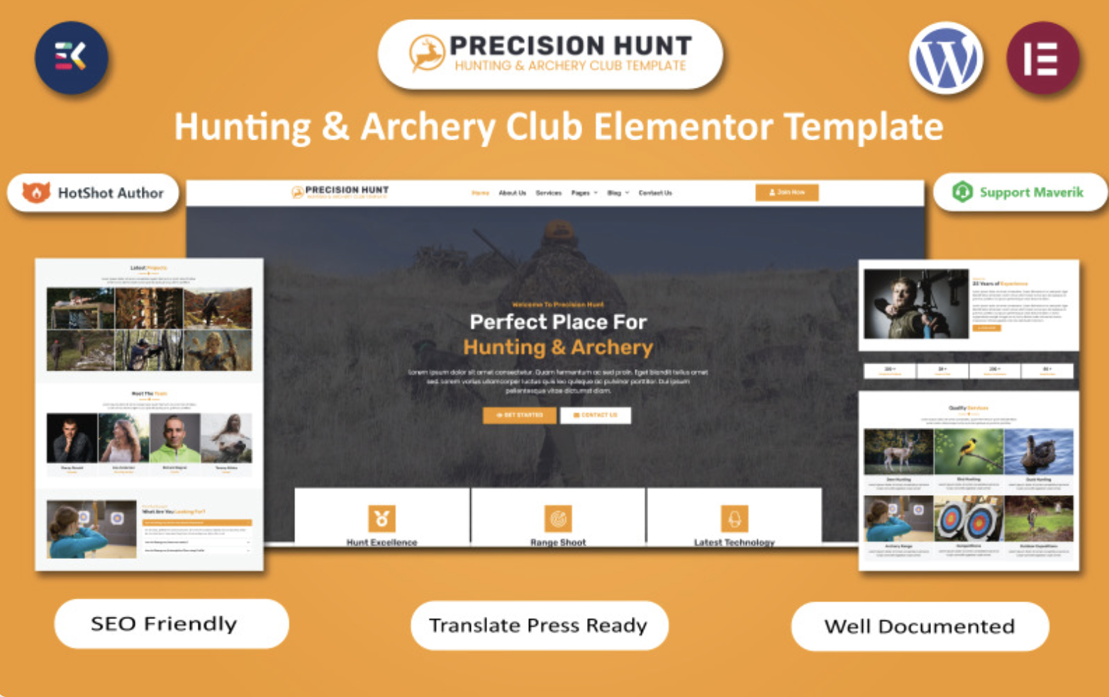 Precision Hunt - Hunting & Archery Club WordPress Elementor Template WordPress Theme