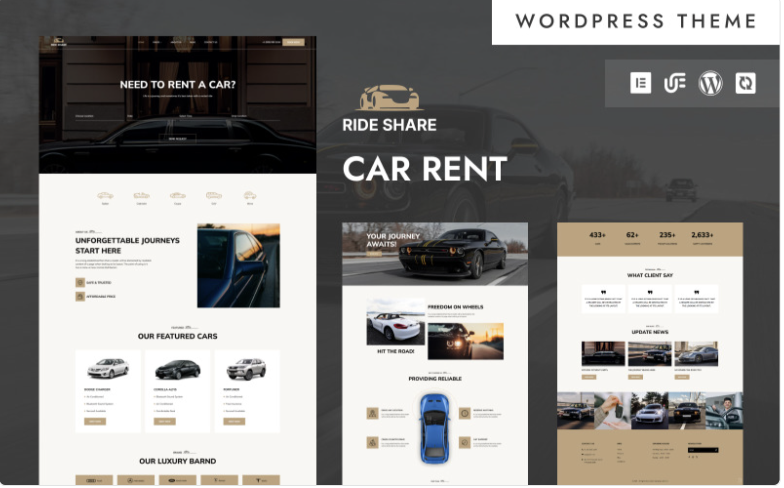 Ride Share - Car Rental And Booking Services WordPress Elementor Theme WordPress Theme