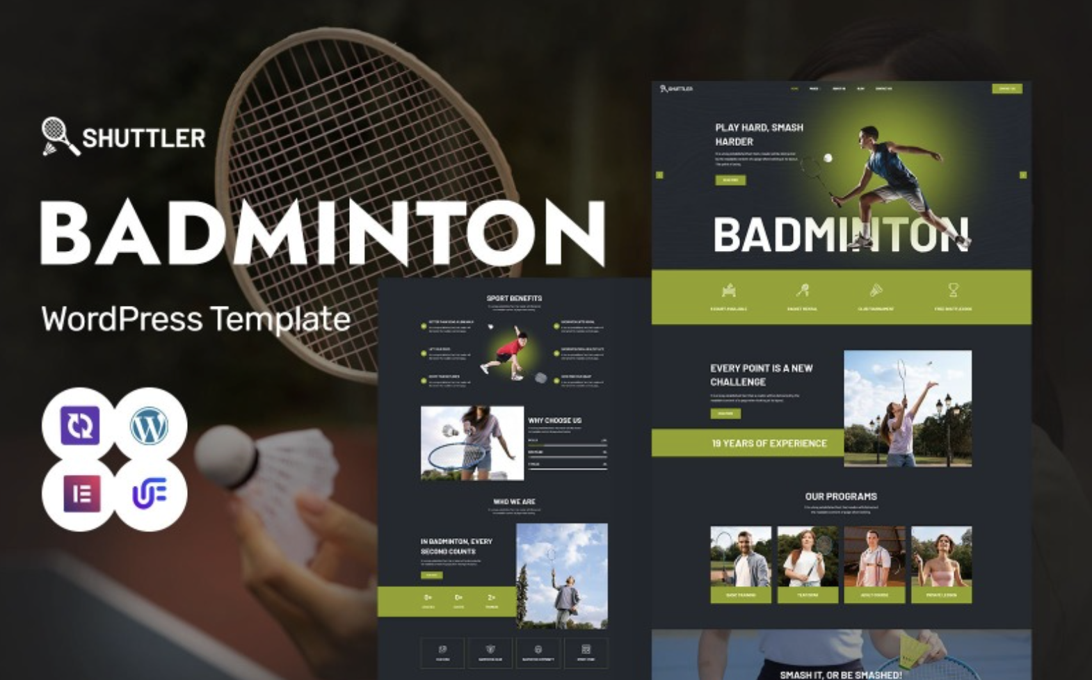 Shuttler - Badminton Club, Badminton Academy And Training WordPress Elementor Theme WordPress Theme