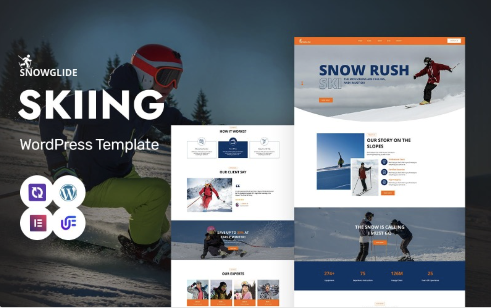 Snow Glide - Skiing Academy And Winter Sports WordPress Elementor Theme WordPress Theme