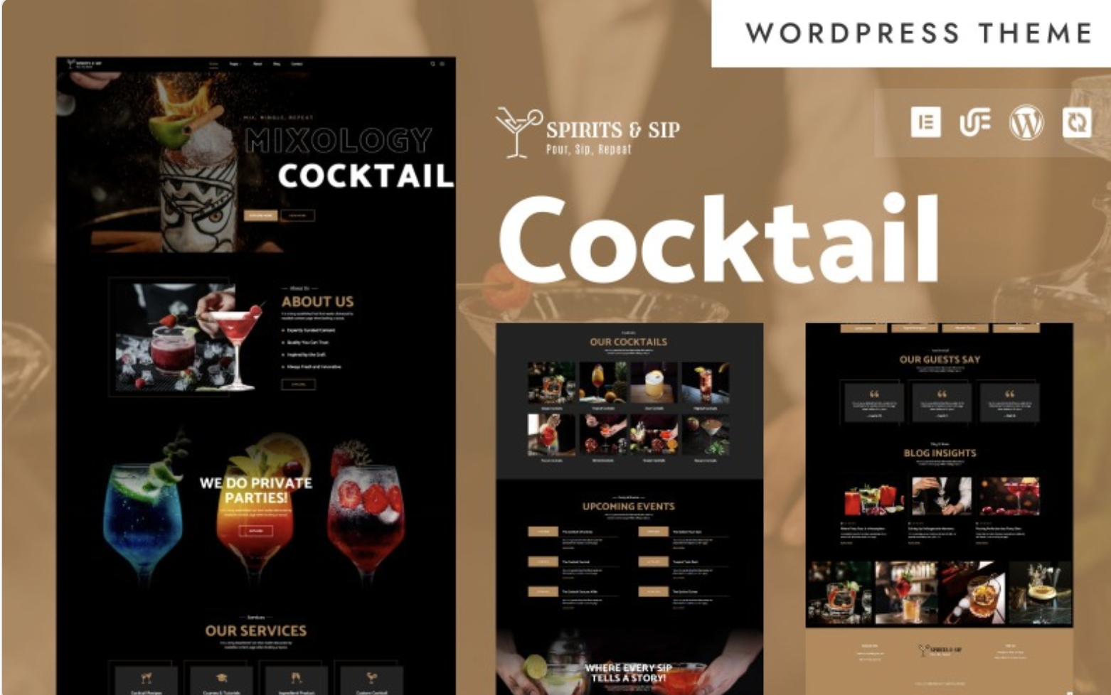 Spirits & Sip - Cocktail Lounge & Bartender WordPress Elementor Theme WordPress Theme