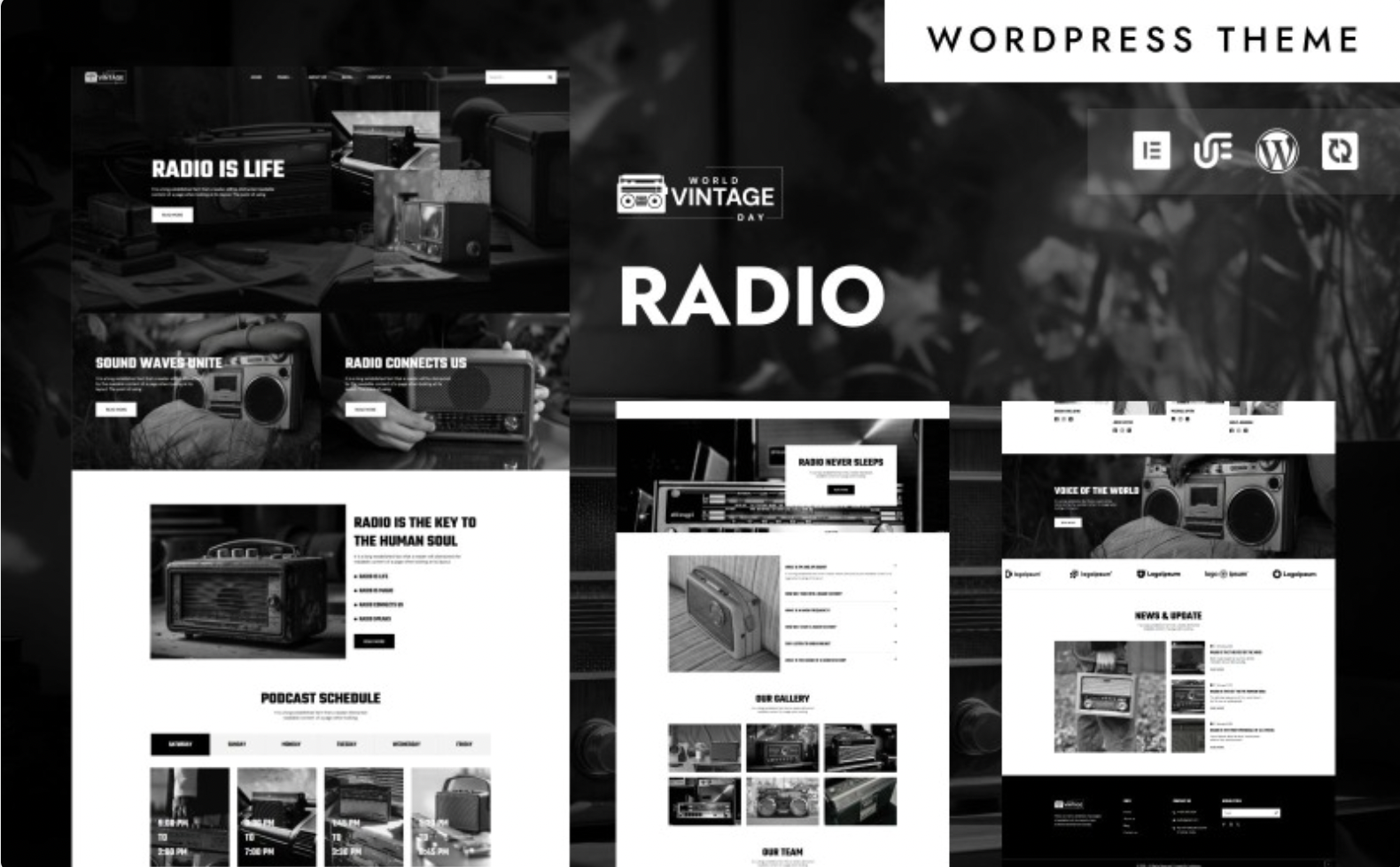 Vintage - Radio Broadcasting & Streaming WordPress Elementor Theme WordPress Theme