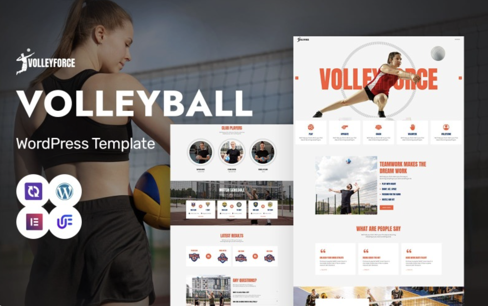 VolleyForce - Volleyball Training, Sports Club And Match Scheduling WordPress Elementor Theme WordPress Theme