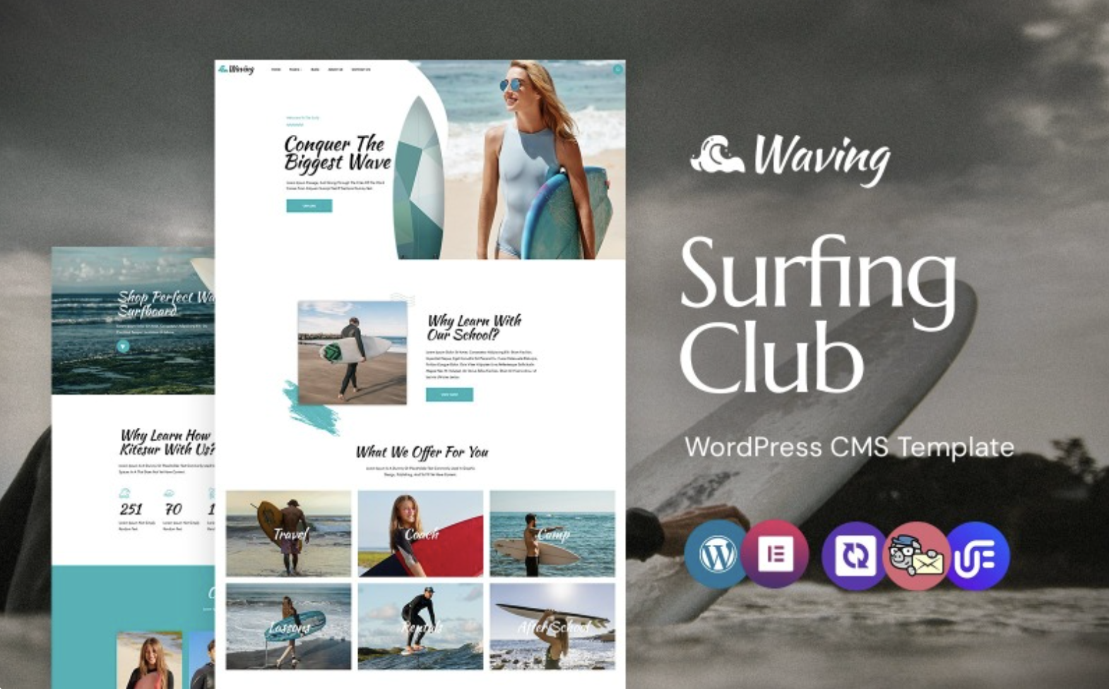 Waving - Surfing Board An Adventure WordPress Elementor Theme WordPress Theme