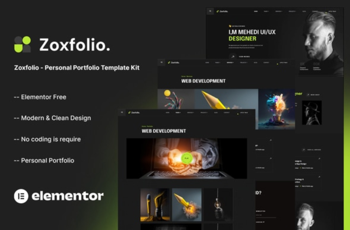 Zoxfolio - Personal Portfolio Elementor Template Kit