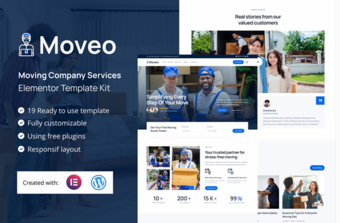 Moveo - Moving Company Services Elementor Template Kit