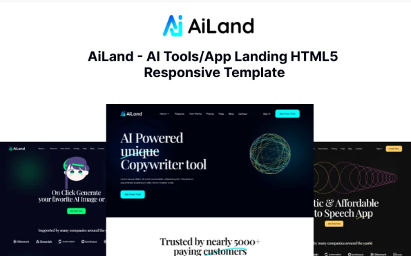 AiLand – AI Tools/App Landing HTML5 Responsive Template — Template by Templatemonster