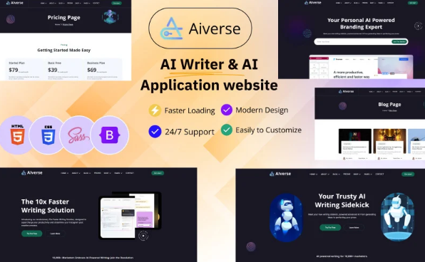 Aiverse – AI Writer and AI Application website HTML Template — Template by Templatemonster