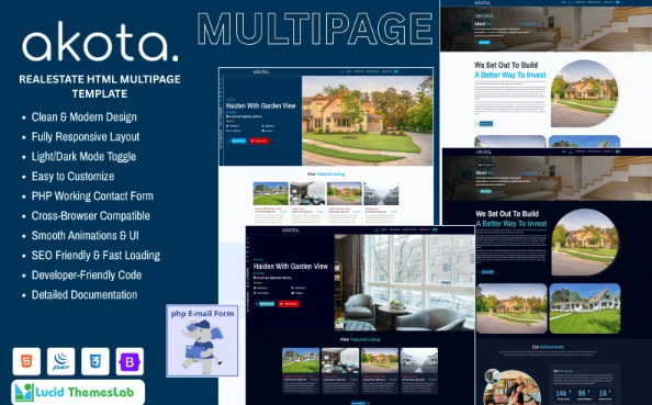 Akota | Multipage Real-Estate HTML Template For Real-Estate Agents and Agencies.