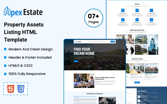 Apex Estate - Property Assets Listing HTML Template Website TemplateS