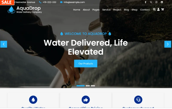 Aquadrop – Water Delivery Company React Website Template — Template by Templatemonster