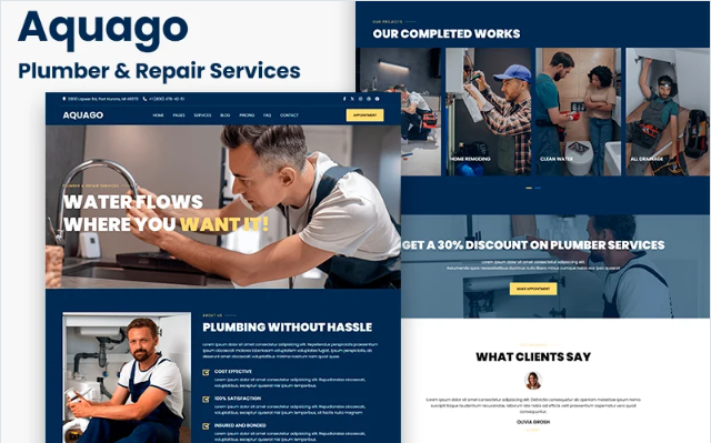 Aquago - Plumber & Repair Services HTML5 Template Website Template