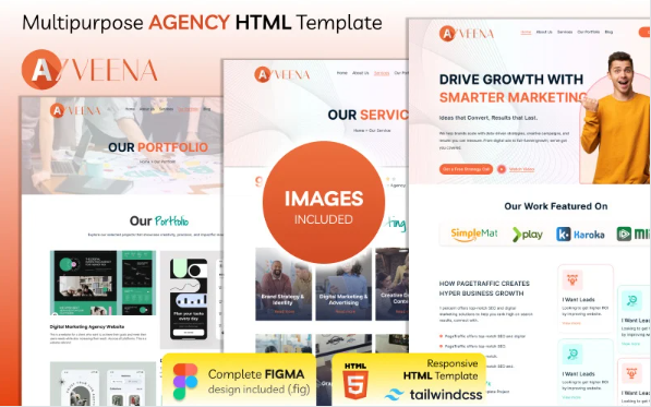 Azveena – Multipurpose Premium Agency HTML5 Website Template (HTML + Figma Design)