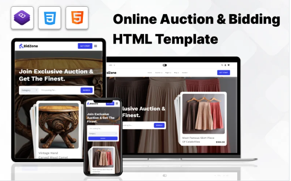 Bidzone – Online auction and bidding HTML template — Template by Templatemonster